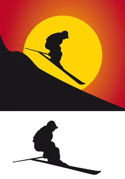Het silhouet van skiërs — Stockfoto