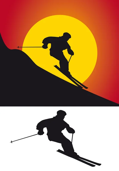 La silhouette degli sciatori — Foto Stock