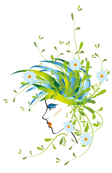 Flicka med blommor och blad på huvudet — Stockfoto