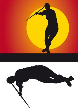 Silhouette of a javelin thrower on a colored background clipart