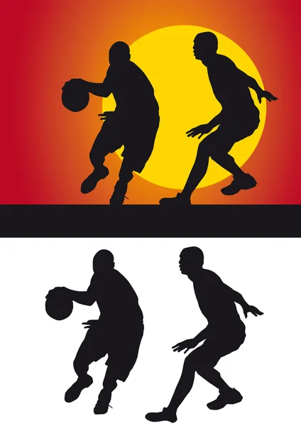 バスケット ボール着色された背景に対してシルエット — ストック写真