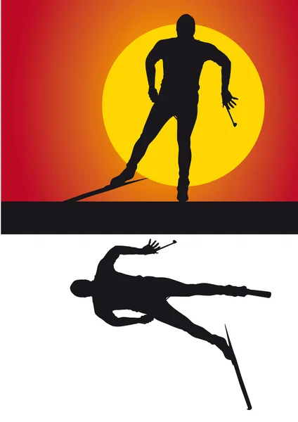 La silhouette degli sciatori su sfondo colorato — Foto Stock