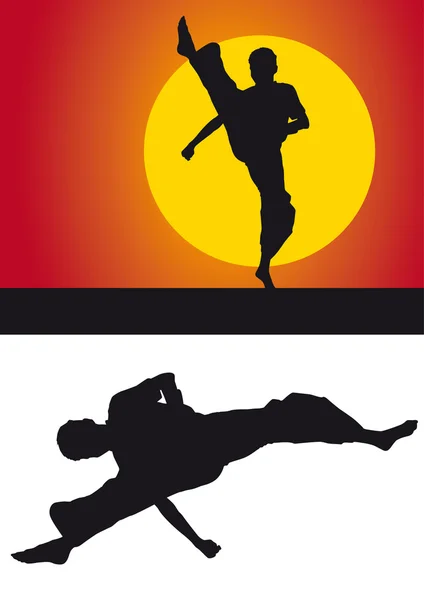 Kickboxer siluetu proti barevným pozadím — Stock fotografie