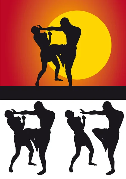 Silhueta Kickboxer contra um fundo colorido — Fotografia de Stock
