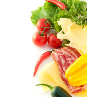 Meat, cheese, tomatoes clipart