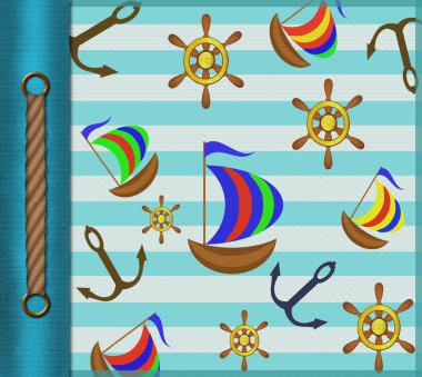 Background from the yacht, a steering wheel and an anchor clipart