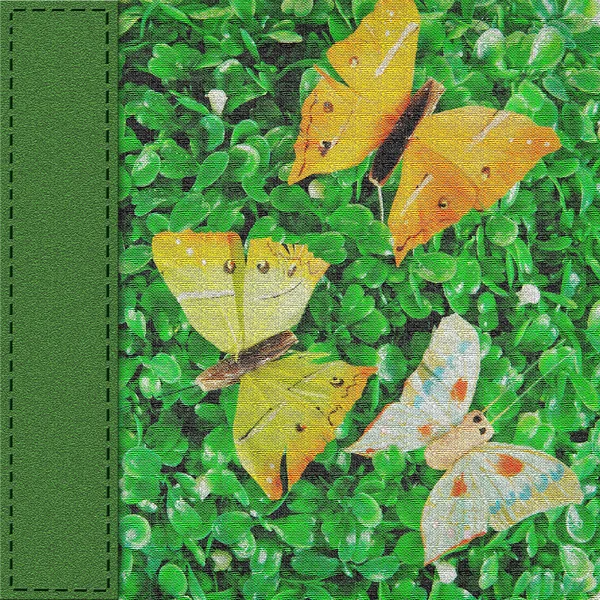 Fondo textil con mariposas con cinta cosida —  Fotos de Stock