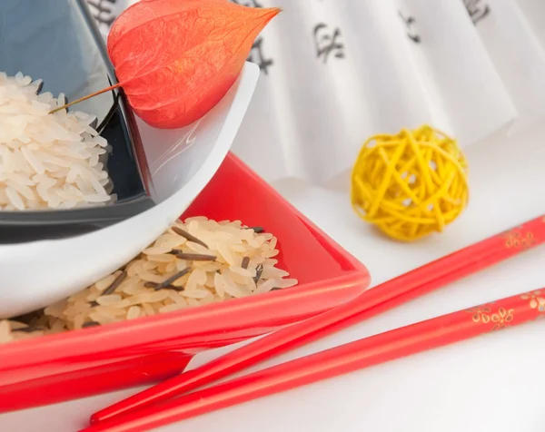 stock image Rice in multi-colored plates