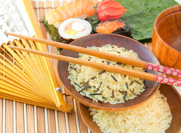 stock image Rice in multi-colored plates