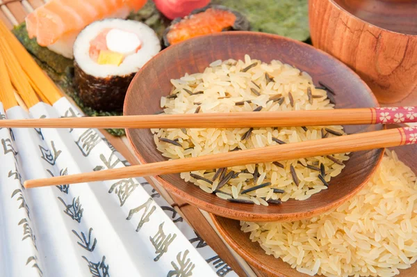 Stock image Rice in multi-colored plates