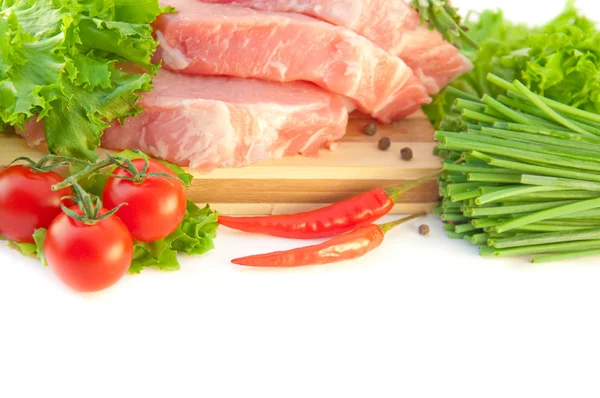 Pomidory, cebula, pieprz i mięsa — Zdjęcie stockowe
