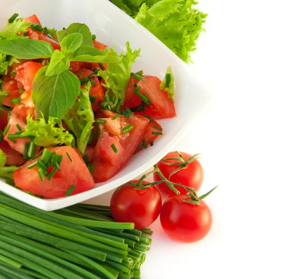 Pomidory, cebula, pieprz i sałatka — Zdjęcie stockowe