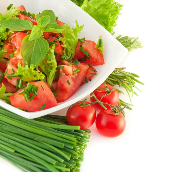 Tomater, lök, peppar och sallad — Stockfoto