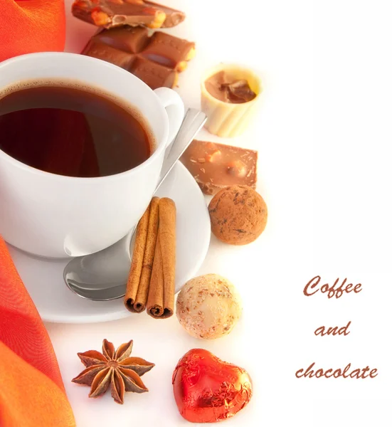 Kahve çikolata ile — Stok fotoğraf