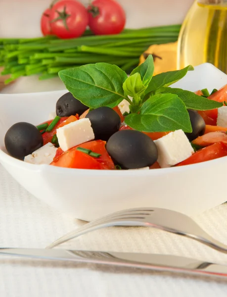 stock image Salad from tomatoes, olives and the cow cheese