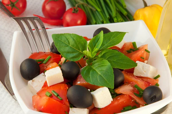 stock image Salad from tomatoes, olives and the cow cheese