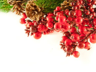 Christmas wreath from red berries, a fur-tree and cones clipart