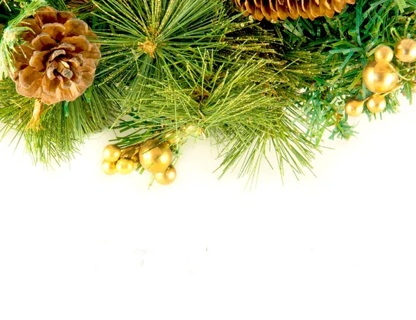 Christmas card. Branch of a fur-tree and fir cones on a white background — Stock Photo, Image