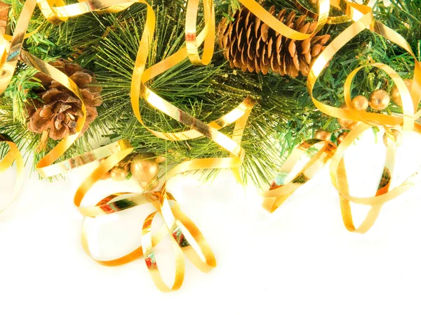 Christmas card. Branch of a fur-tree and fir cones on a white background — Stock Photo, Image