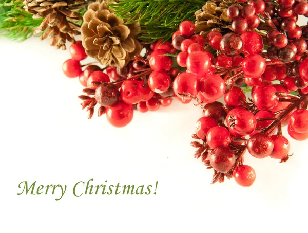 红莓、毛皮树和球果制成的圣诞花环 — 图库照片