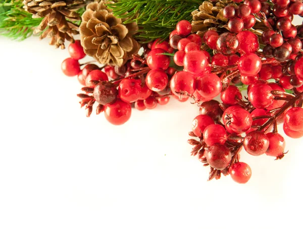 Wianek bożonarodzeniowy z czerwonych jagód, drzewa futerkowego i szyszek — Zdjęcie stockowe