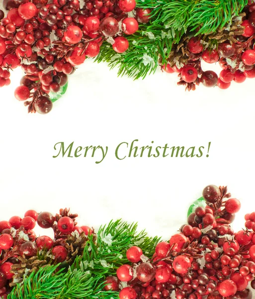 Wianek bożonarodzeniowy z czerwonych jagód, drzewa futerkowego i szyszek — Zdjęcie stockowe