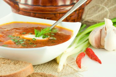 Borsch, pancar ve domates soslu lahana çorbası