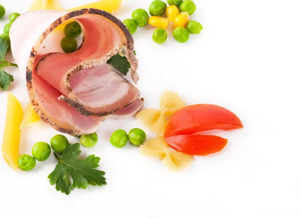 stock image Ornament from a spaghetti, tomatoes, peas and corn