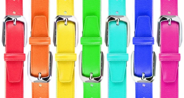 stock image Leather belts of all colors of a rainbow