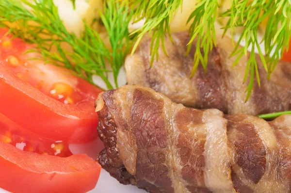 Meat rolls and tomatoes with fennel and potatoes — Stock Photo, Image