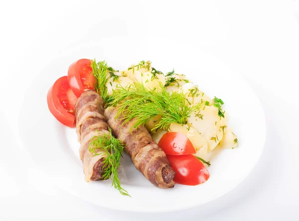 Rolle mięsne i pomidory z kopru włoskiego i ziemniaków — Zdjęcie stockowe