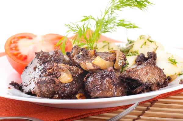 Fried pork liver with tomatoes and fennel — Stock Photo, Image