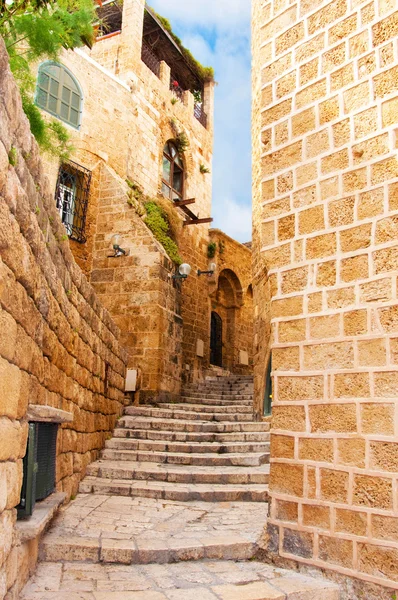 प्राचीन तेल अवीव, इज़राइल की संकीर्ण पत्थर सड़कों — स्टॉक फ़ोटो, इमेज