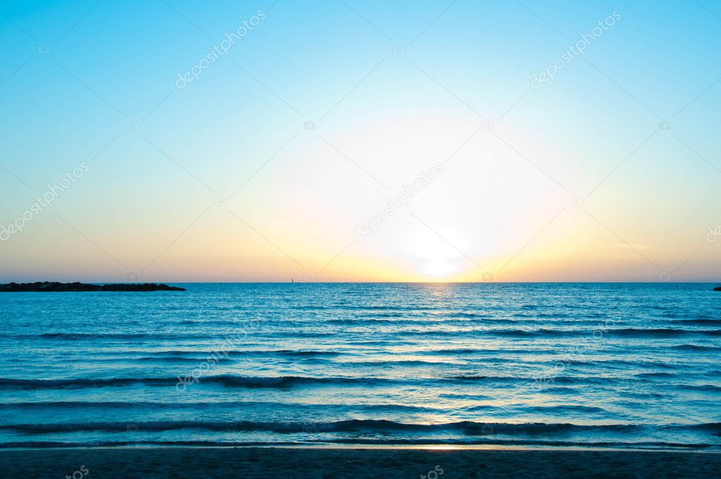 Sunset on the sea, a blue palate and water