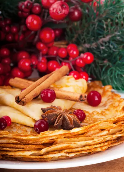 stock image Pancakes with christmas berry