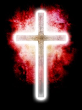 Glowing cross on red background clipart