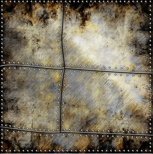 Grunge bakgrund metall platta med skruvar — Stockfoto