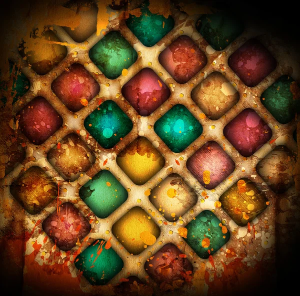 Grunge lekeleri ile renkli kareler — Stok fotoğraf