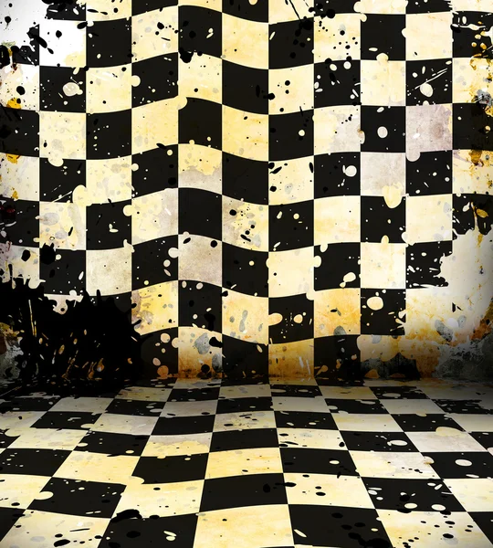 Grungy chessboard room — Stock Photo, Image