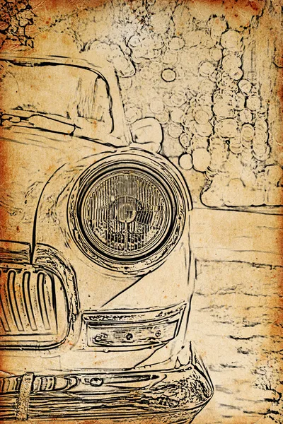 Esboço vintage de faróis retro carro — Fotografia de Stock