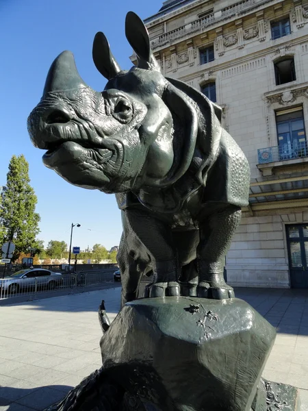 オルセー美術館、パリの前に rhyno の像 — ストック写真