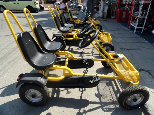 stock image Yellow car pedals, double, tandem, hybrid bicycle