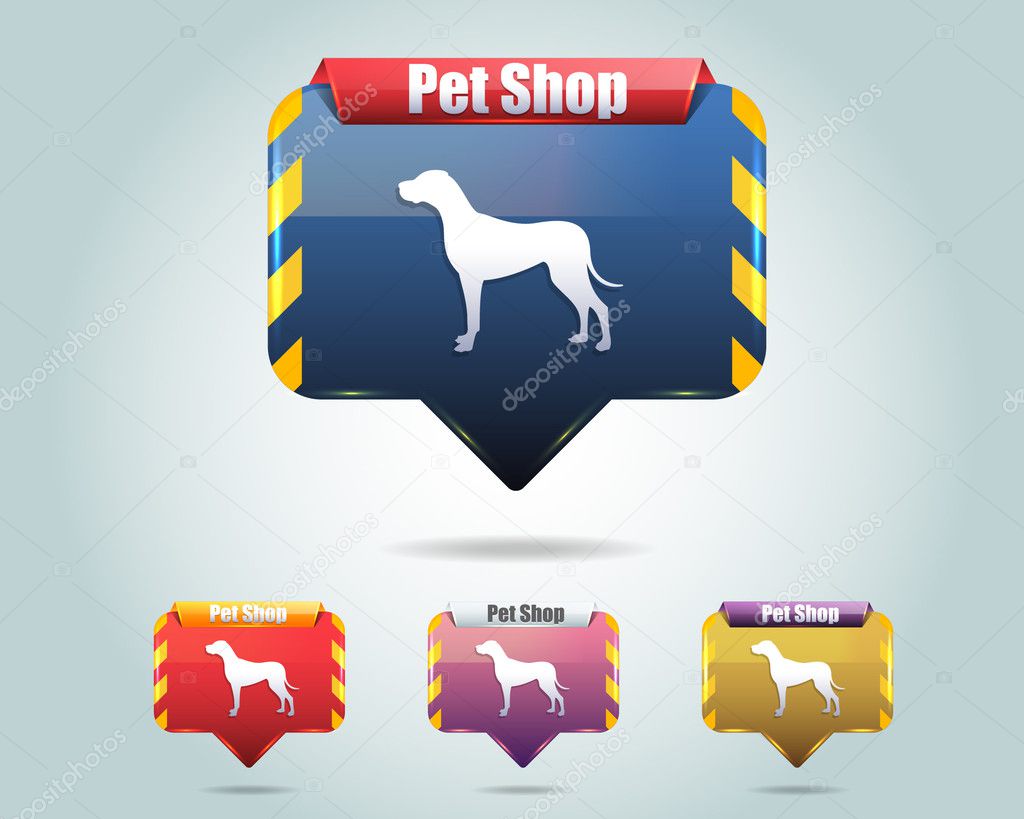 Vector Glossy Pet Shop Icon Button and multicolored