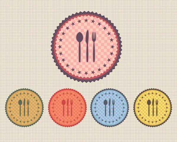 Vector Vintage Sticker Dinner Icon Button and multicolored — Stock Vector