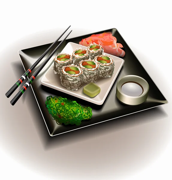 Set pelat Vector Sushi - Stok Vektor