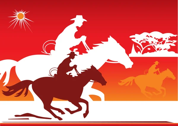 Ковбой, конь, солнце — стоковый вектор