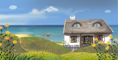 The sunny day. The snug house on a seaside. clipart