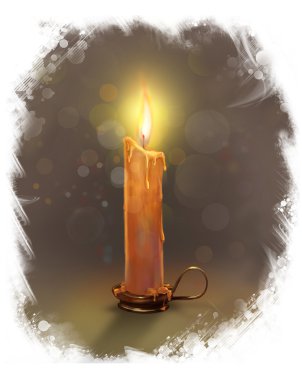 The illustration with burning candle on a dark background. clipart