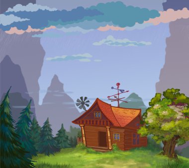 The magic peasant's log hut-laboratory in a nice nature place. clipart