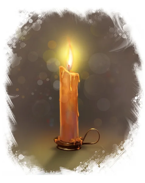 Ilustracja z płonącą świecą na ciemnym tle. — Zdjęcie stockowe